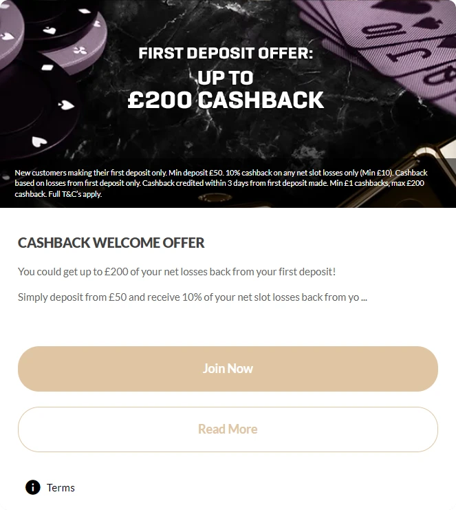 Royal Valley Casino cashback welcome offer up to £200