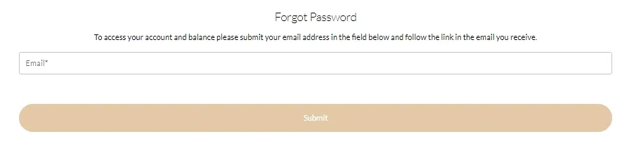 Royal Valley Casino password recovery page with email field